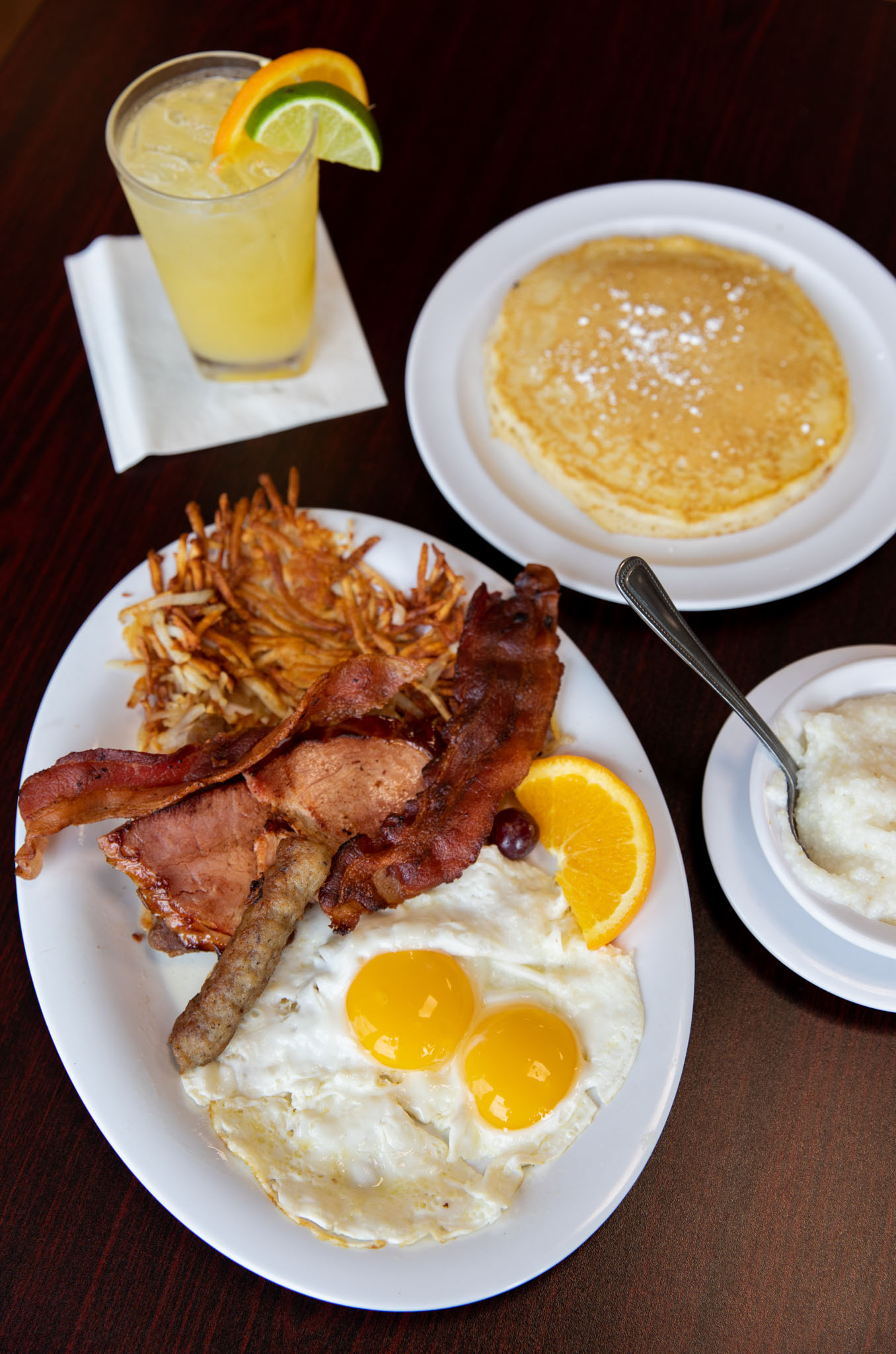 Classic American breakfast featuring sunny-side-up eggs