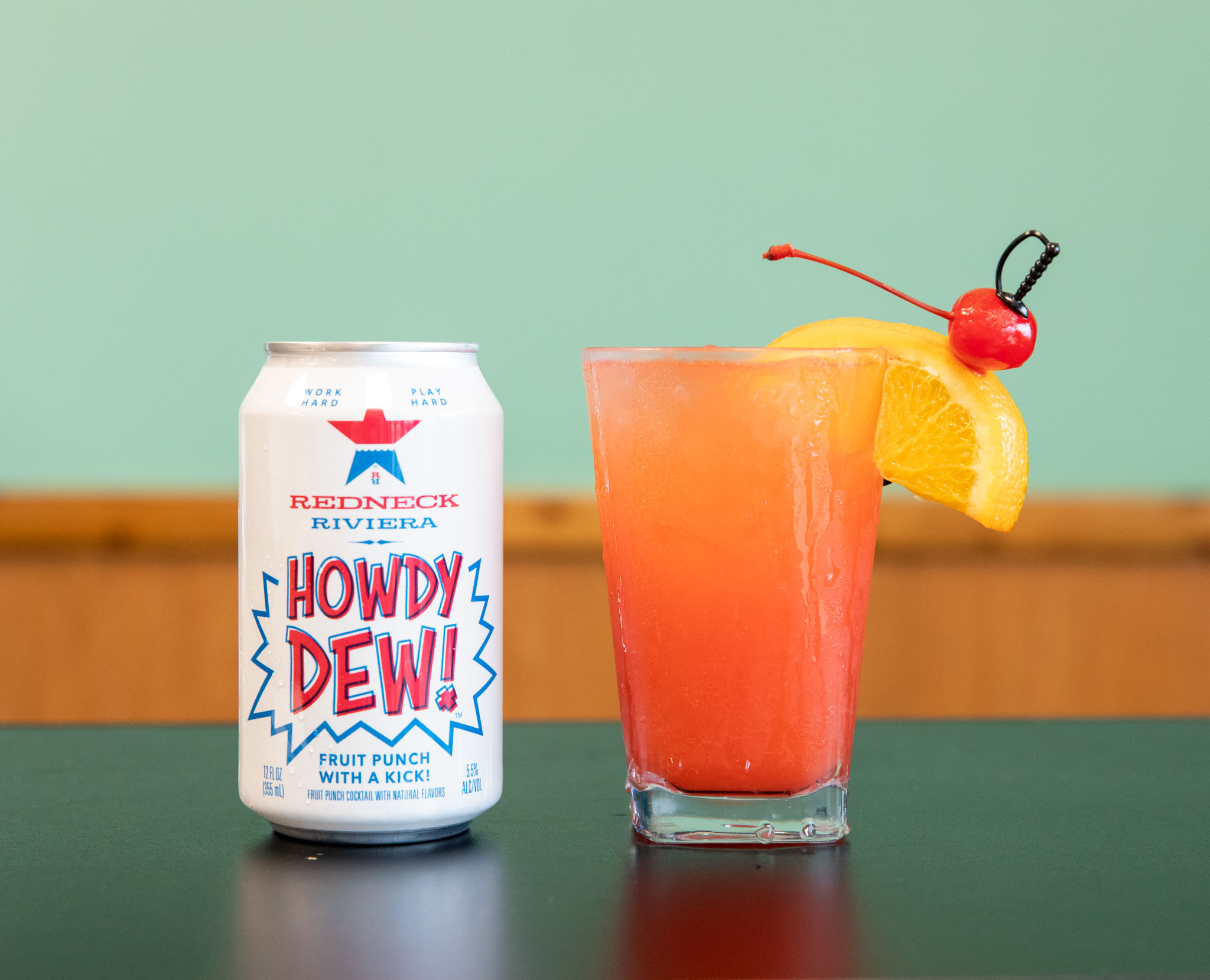 Howdy Dew! fruit punch cocktail can at The Pancakery restaurant