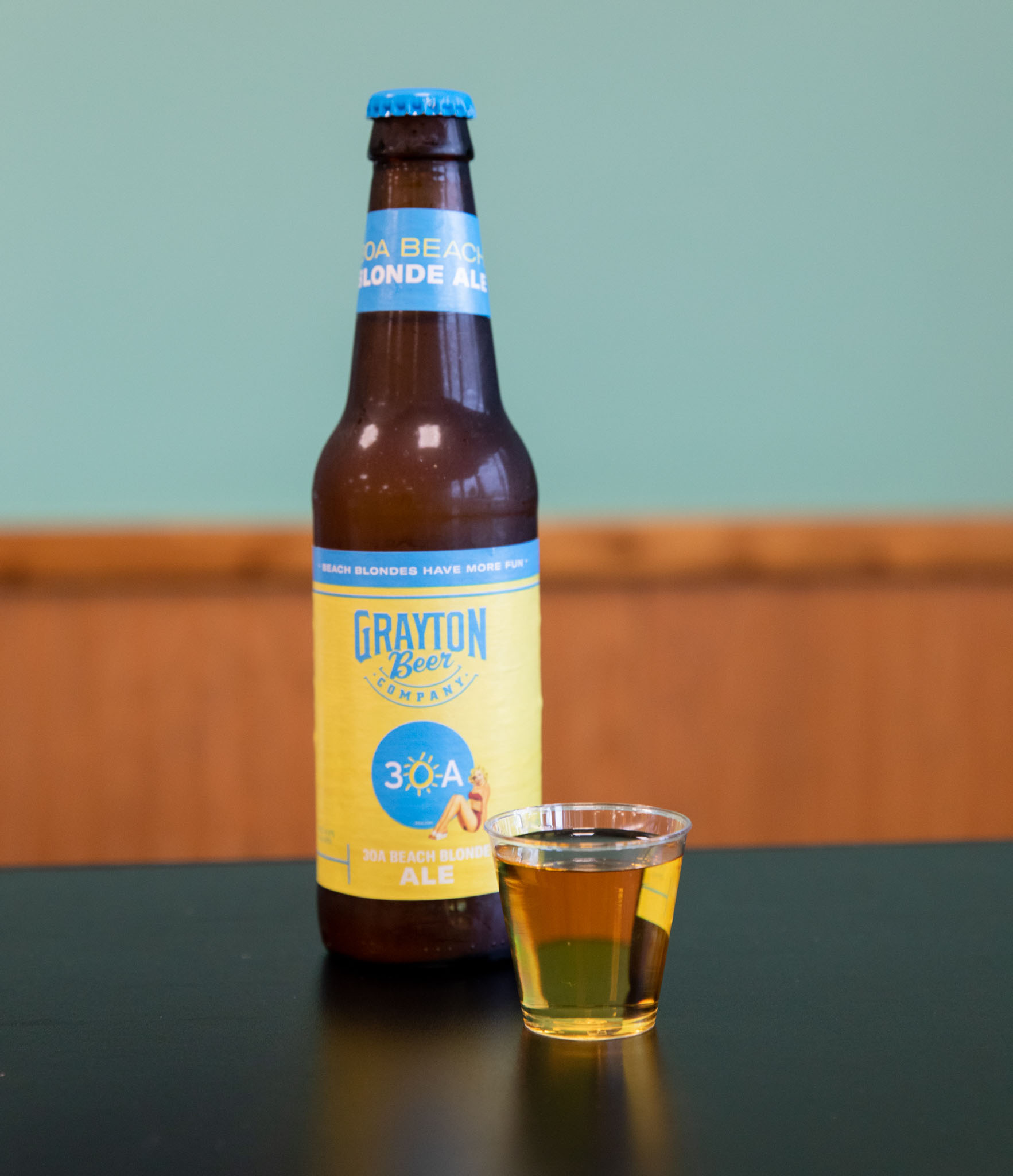 Grayton Beer Company's 30A Beach Blonde Ale bottle at The Pancakery restaurant