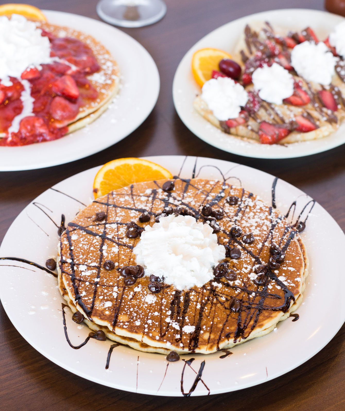 Pancake platter with syrup at The Pancakery